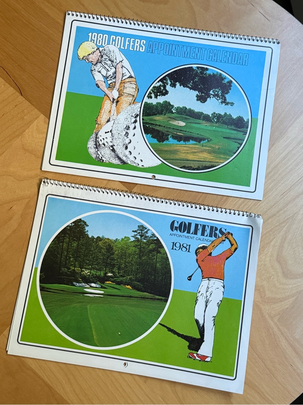 Set of 2 c1980-81 Wall Hanging Vintage Golfers Appointment Calendars Unused NOS